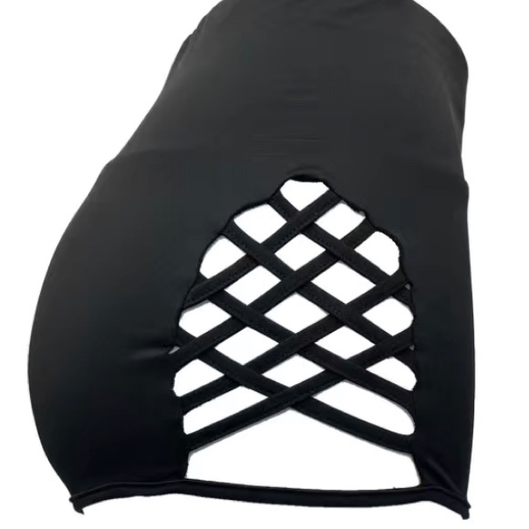 Strappy Black Spandex Workout Shorts (S/M/L) NWT - Picture 4 of 7